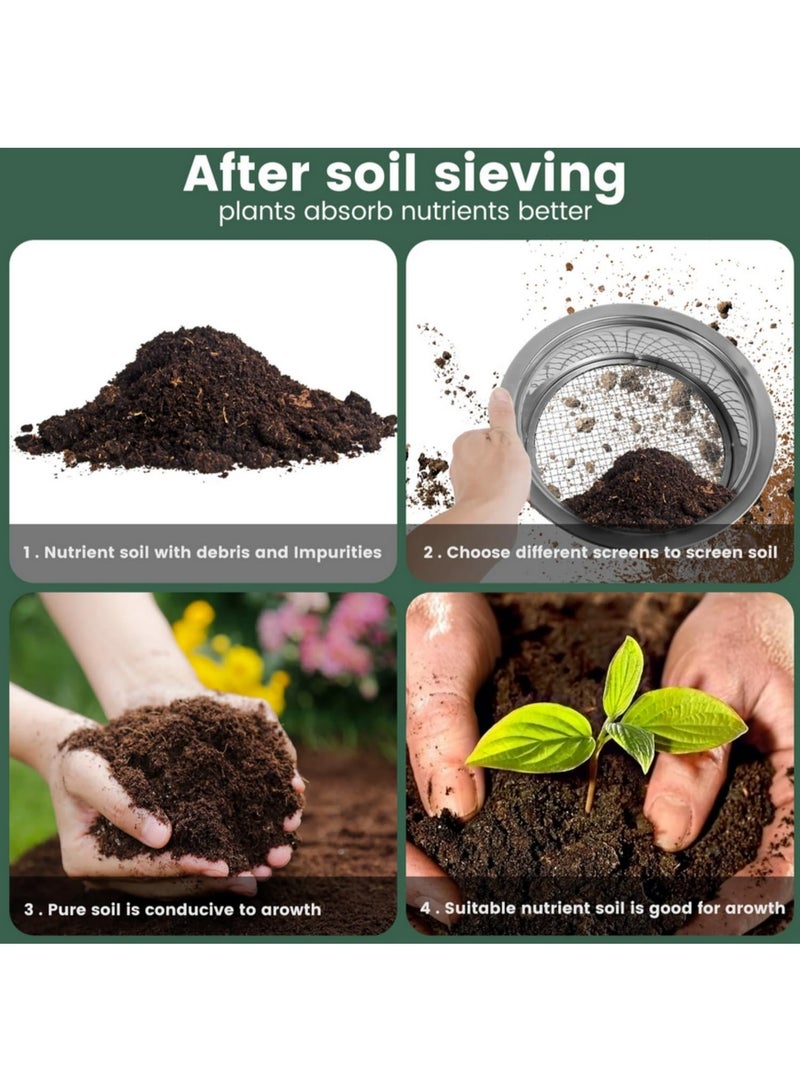 Garden Stainless Steel Soil Sieve Set Detachable with Shovel 5 Interchangeable Mesh Sizes Easy to Clean Dirt Sifter for Potting Bonsai Gardening Riddle Sieve Tool - Image 4