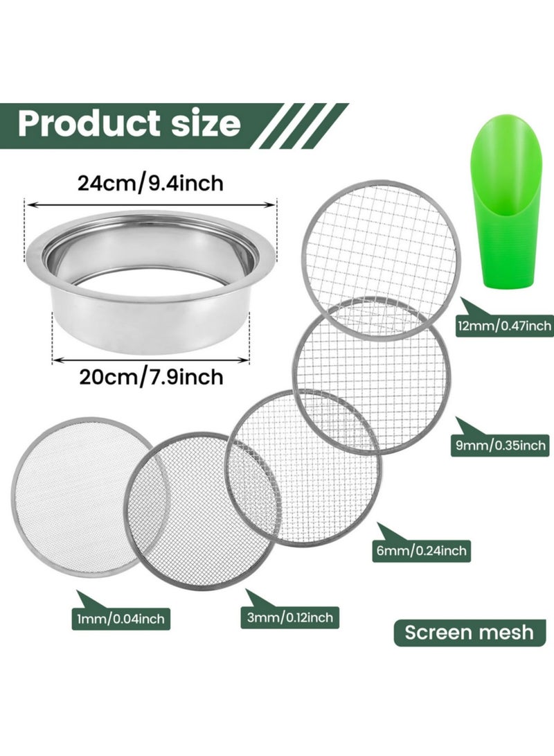 Garden Stainless Steel Soil Sieve Set Detachable with Shovel 5 Interchangeable Mesh Sizes Easy to Clean Dirt Sifter for Potting Bonsai Gardening Riddle Sieve Tool - Image 5