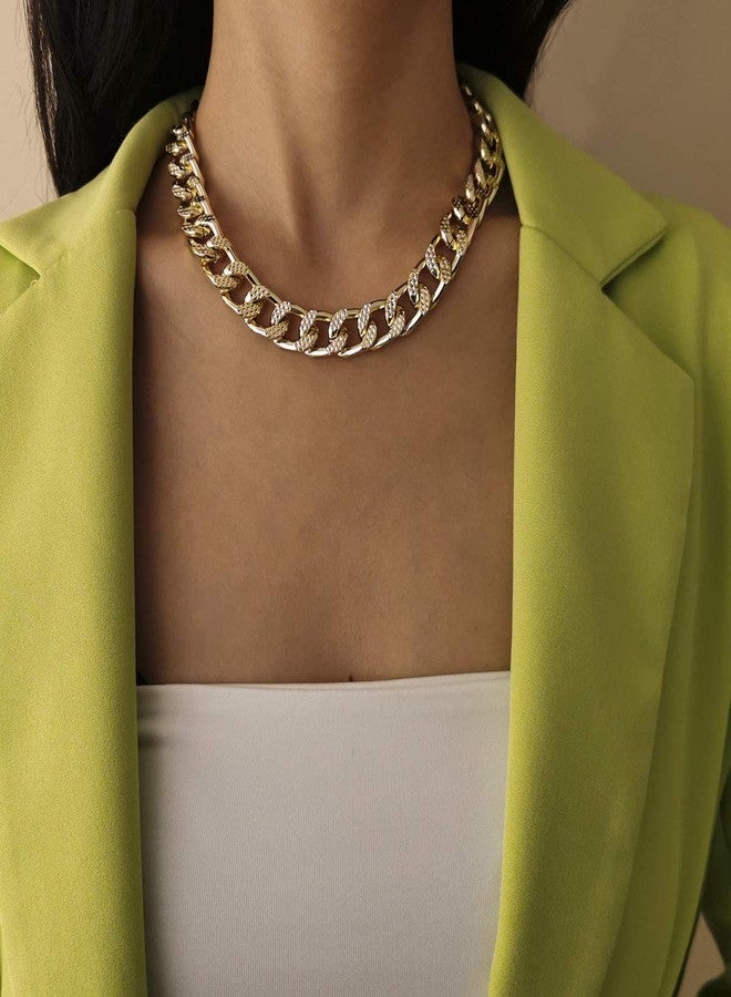 Aimimier Punk Cuban Link Chain Choker Necklace Chunky Curb Link Chain Bracelet Set Hiphop Accessories Boho Prom Party Festival Necklace for Women (Gold) - Image 5