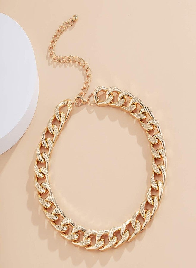 Aimimier Punk Cuban Link Chain Choker Necklace Chunky Curb Link Chain Bracelet Set Hiphop Accessories Boho Prom Party Festival Necklace for Women (Gold) - Image 3