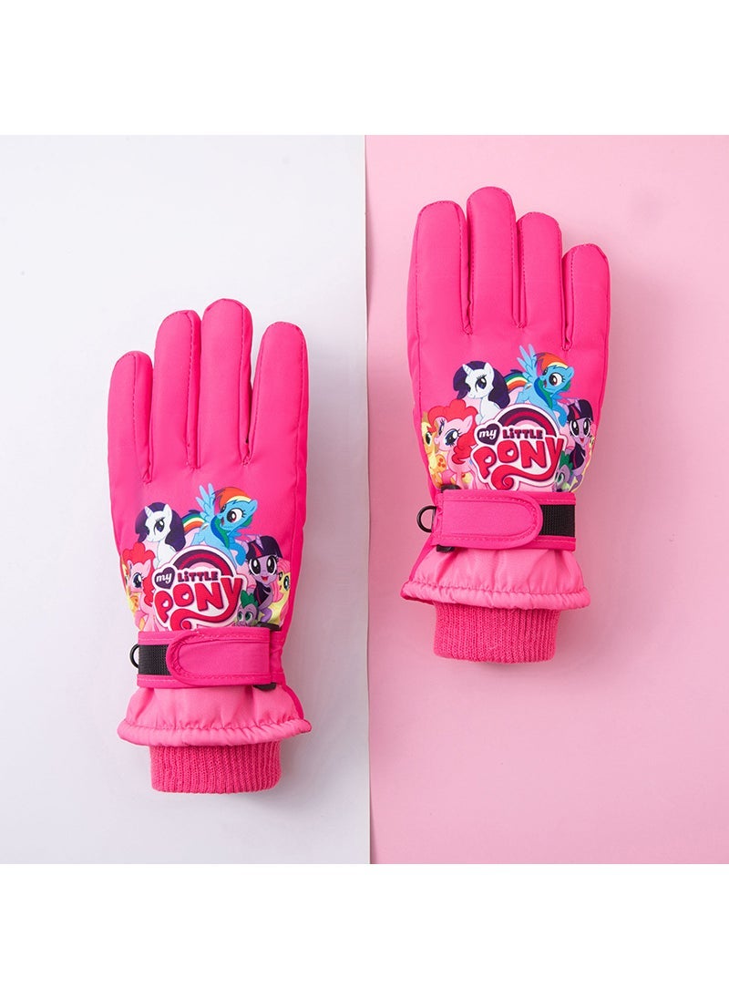 Generic Cross-border winter childrens ski gloves fleece-lined touch screen riding five finger non-slip windproof children student warm gloves Rouge color