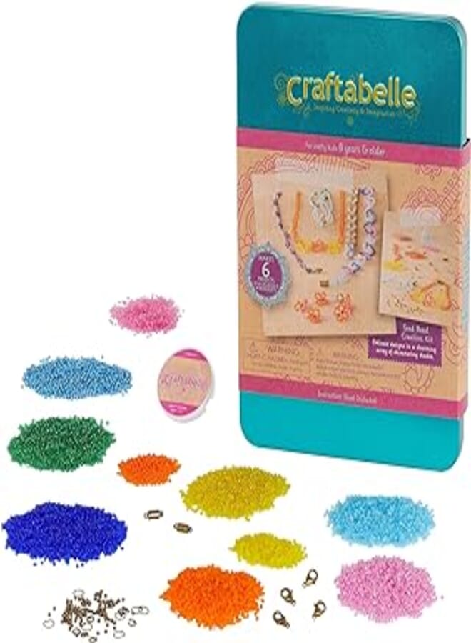 Craftabelle Craftabelle – Seed Bead Creation Kit – Bracelet & Necklace Making Kit – 42pc Jewelry Set with Little Beads – DIY Jewelry Kits for Kids Aged 8 Years +