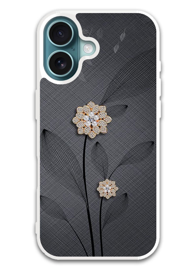 Theodor Protective Case Cover For APPLE IPHONE 16 Diamond Flowers (White Bumper) - Image 1