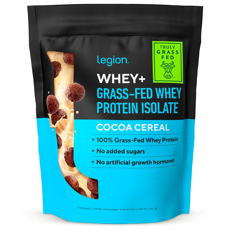 Legion Athletics WHEY+ Grass-Fed Whey Protein Isolate, Cocoa Cereal, 100% Grass-Fed Whey Protein, No Added Sugars, No Artificial Growth Hormones, Dietary Supplement, 30 Servings, Net Wt 930g (32.8 oz / 2.05 lbs) - Image 1