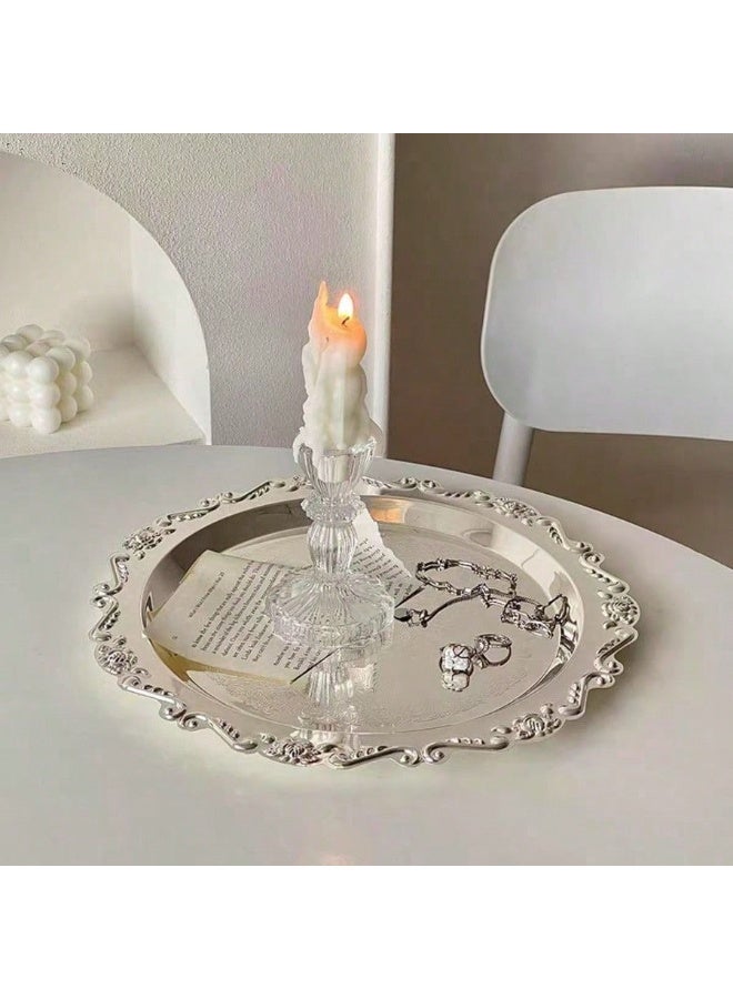 MAIDI Luxurious 3-Piece Silver Metal Serving Tray Set - Vintage Embossed Round Decorative Decorative Plates (10, 15, 20cm) for Home Decor, Eid Eid Gifting, Jewelry, & Coffee Table - Image 5