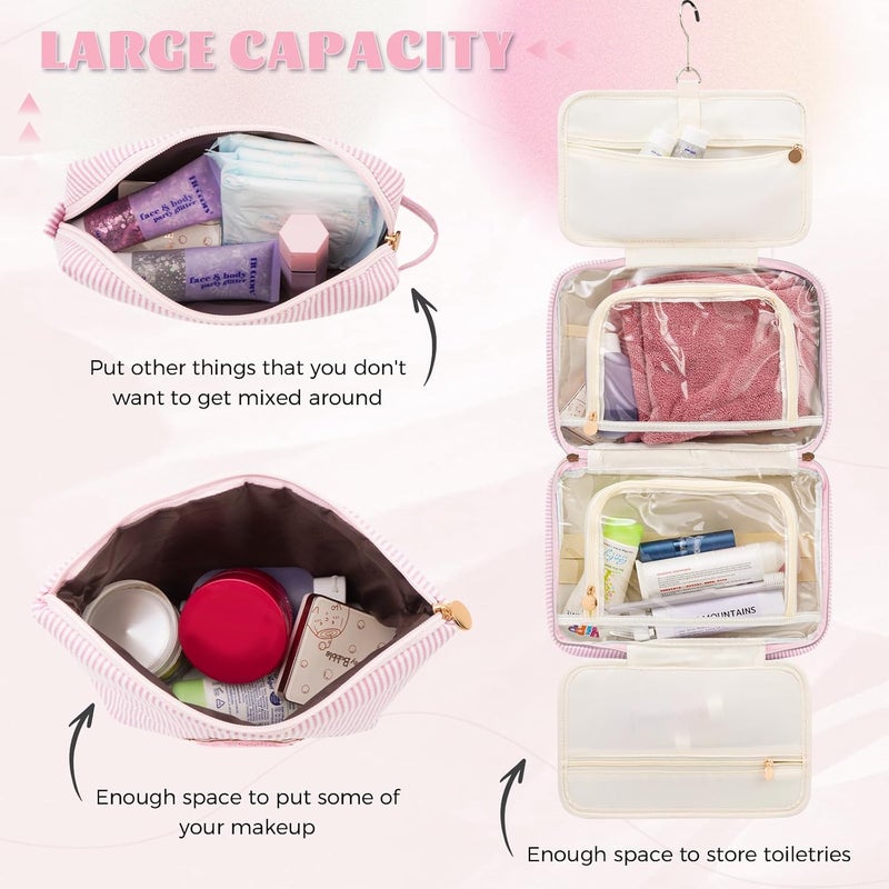 Fystdtote Christmas Gifts for Grandkids Stocking Stuffers for Teen Girls Mom Gifts Initial Toiletry Makeup Bag Birthday Gift Travel Cosmetic Bags Travel Essentials - Pink,M - Image 3