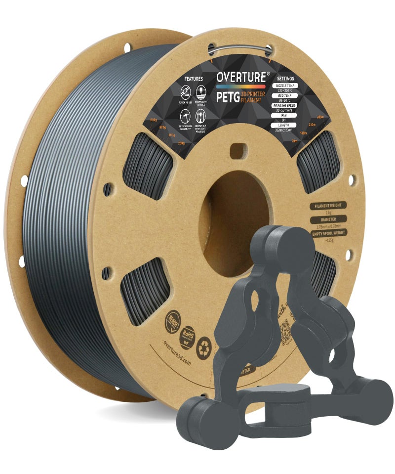 OVERTURE PETG 3D Printer Filament 175mm Neatly Wound Durable PETG 1kg Spool 22lbs Strong Toughness Filament Dimensional Accuracy 002mm Fit Most FDM Printers Space Gray