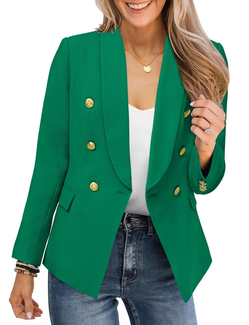 CRAZY GRID Women Business Blazer Double Breasted Work Casual Blazer Jackets Gold Buttons Trendy Office Suit Jacket S Green - Image 1