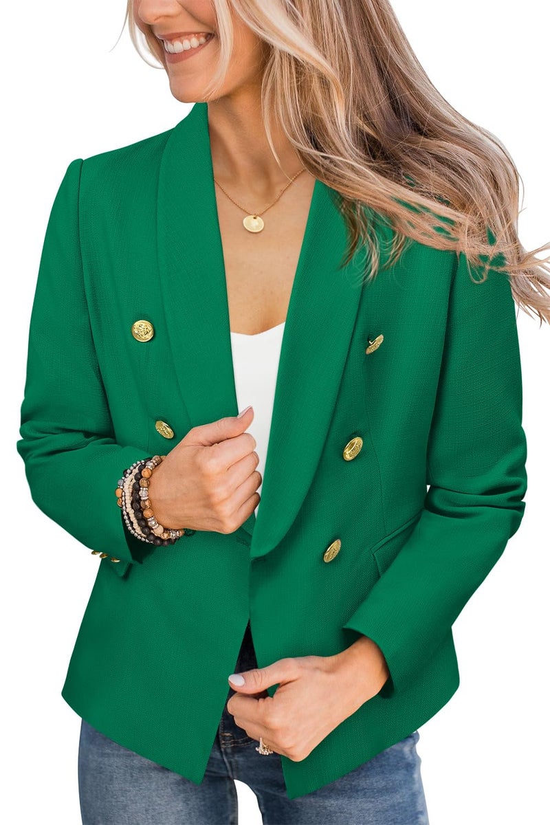 CRAZY GRID Women Business Blazer Double Breasted Work Casual Blazer Jackets Gold Buttons Trendy Office Suit Jacket S Green - Image 2