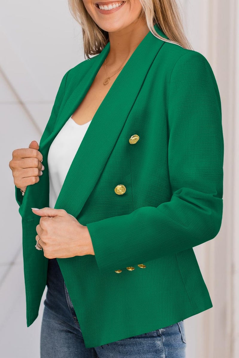 CRAZY GRID Women Business Blazer Double Breasted Work Casual Blazer Jackets Gold Buttons Trendy Office Suit Jacket S Green - Image 4