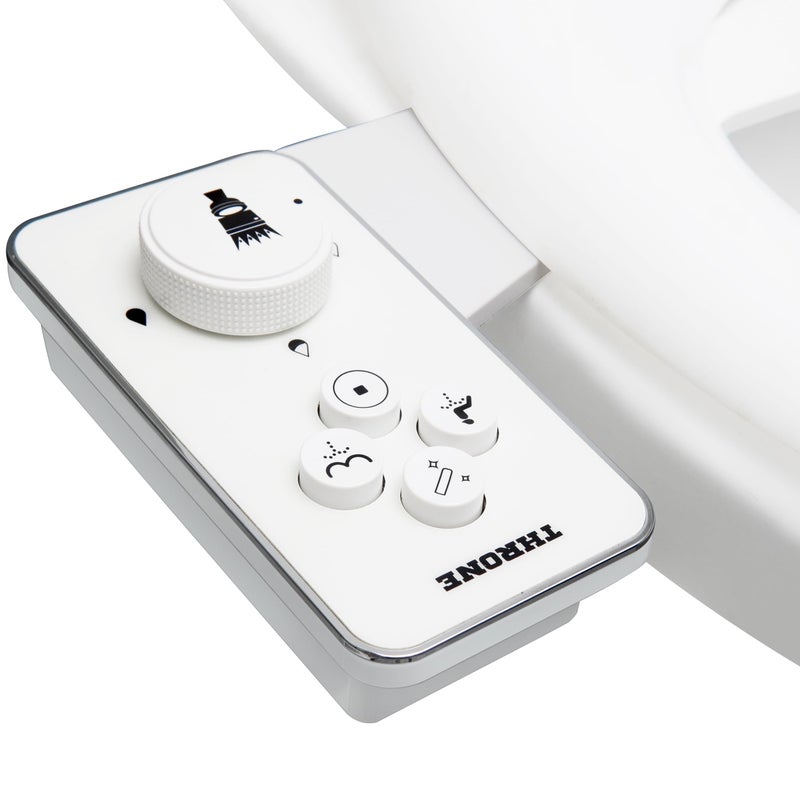 ثرون مرفق بيديت ثرون للمرحاض - براءة اختراع أمريكية - بخاخ ماء بارد غير كهربائي ذاتي التنظيف، فوهة مزدوجة (غسيل أمامي وخلفي)، مرفق مقعد المرحاض سهل التركيب (أبيض) - Image 1