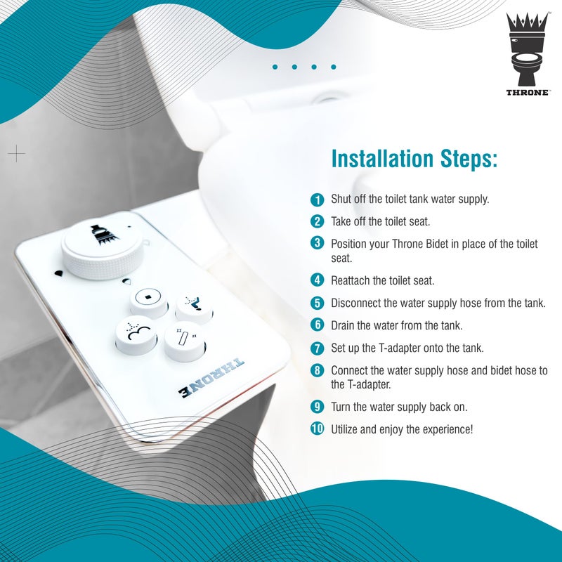 ثرون مرفق بيديت ثرون للمرحاض - براءة اختراع أمريكية - بخاخ ماء بارد غير كهربائي ذاتي التنظيف، فوهة مزدوجة (غسيل أمامي وخلفي)، مرفق مقعد المرحاض سهل التركيب (أبيض) - Image 5