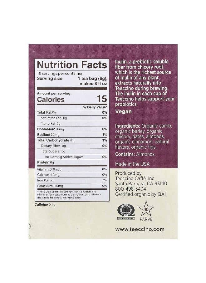 teeccino - Teeccino, Roasted Herbal Tea, Snickerdoodle, Caffeine Free, 10 Tea Bags, 2.12 oz (60 g) - Image 1
