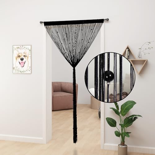YIIBAII Beaded Curtain Beaded Curtains for Doorways Crystals Suitable for Interior Hanging Decoration and Partitions Closet Curtains (39"x79", Black) - Image 2