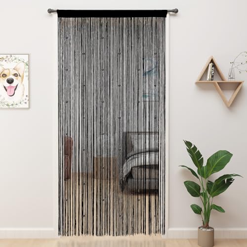 YIIBAII Beaded Curtain Beaded Curtains for Doorways Crystals Suitable for Interior Hanging Decoration and Partitions Closet Curtains (39"x79", Black) - Image 1