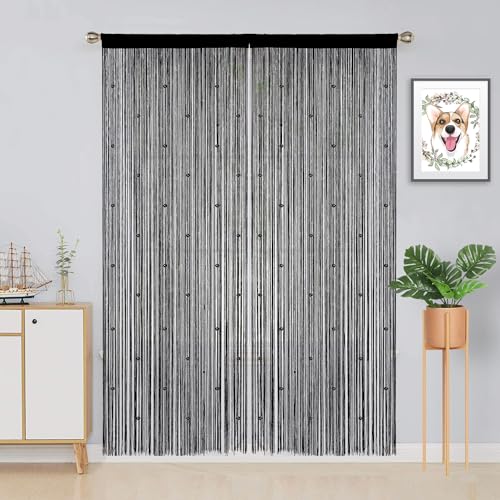 YIIBAII Beaded Curtain Beaded Curtains for Doorways Crystals Suitable for Interior Hanging Decoration and Partitions Closet Curtains (39"x79", Black) - Image 3