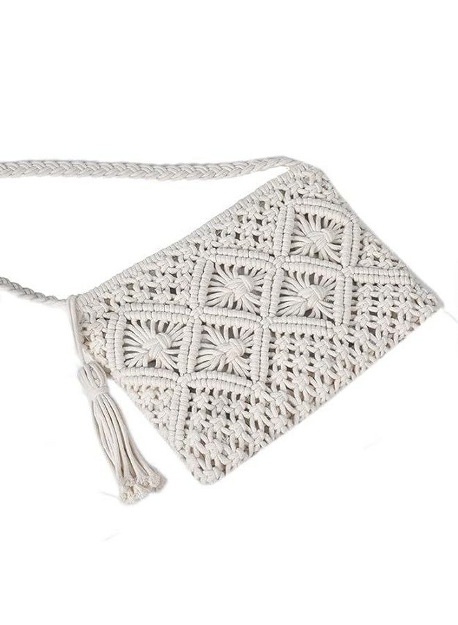 SIDRA Women's Handmade Macrame Crossbody Sling Bags/Tote Bags For Girls Women's Handmade Macrame Crossbody Sling Mobile Pouch Bags For Tote Bag, Macrame Market Bag, Friendly Gift, Off White - Image 5
