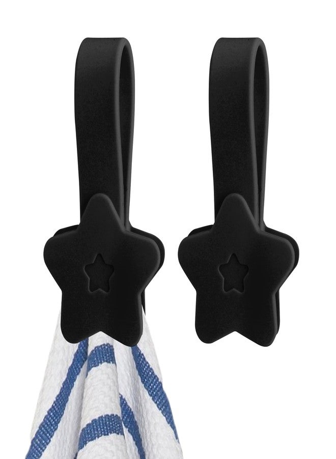 KIBBEH 2 Pack Practical Silicone Hand Towel Clips, Magnetic Bath Towel Hooks with Magnets for Towel Rods and Racks, Kitchen and Bathroom Accessory (Black) - Image 1