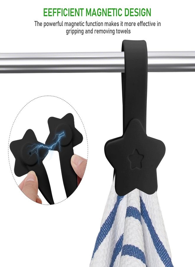 KIBBEH 2 Pack Practical Silicone Hand Towel Clips, Magnetic Bath Towel Hooks with Magnets for Towel Rods and Racks, Kitchen and Bathroom Accessory (Black) - Image 2