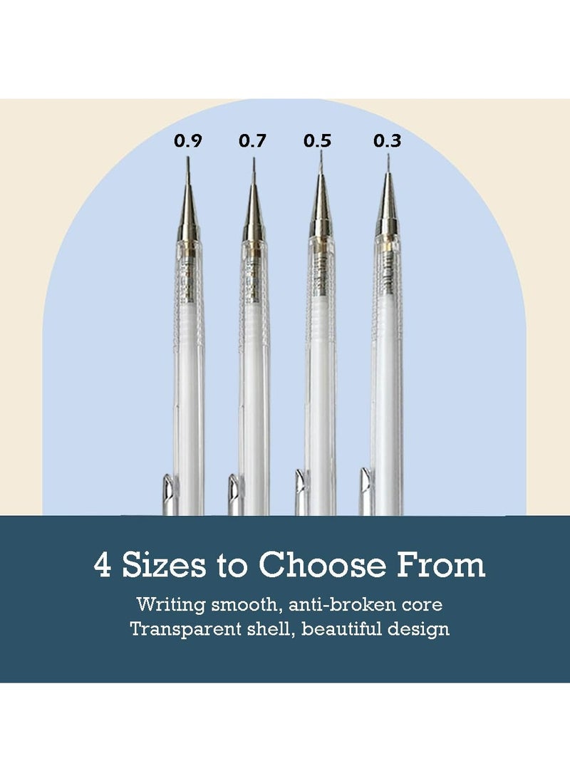 CMGTYYD Mechanical Pencil Set,4 Pcs Transparent Pencils 0.3, 0.5, 0.7, 0.9 mm with 4 Boxes of HB Pencil Lead,2 Pcs Erasers,Automatic Clutch Drafting Sketching Pencil,School Supply for Writing Drawing  - Image 2