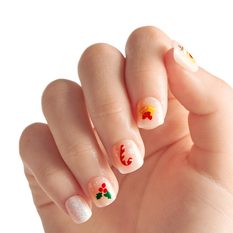 Impress KISS imPRESS MINI Holiday Press On Nails for Kids, â€˜Twinkling Lightsâ€™, Pink, Child Size, Squoval Shaped, Mess-Free, Mom Approved, Non-Toxic, Breakaway Application Tabs, Nail File, 20 Fake Nails - Image 2