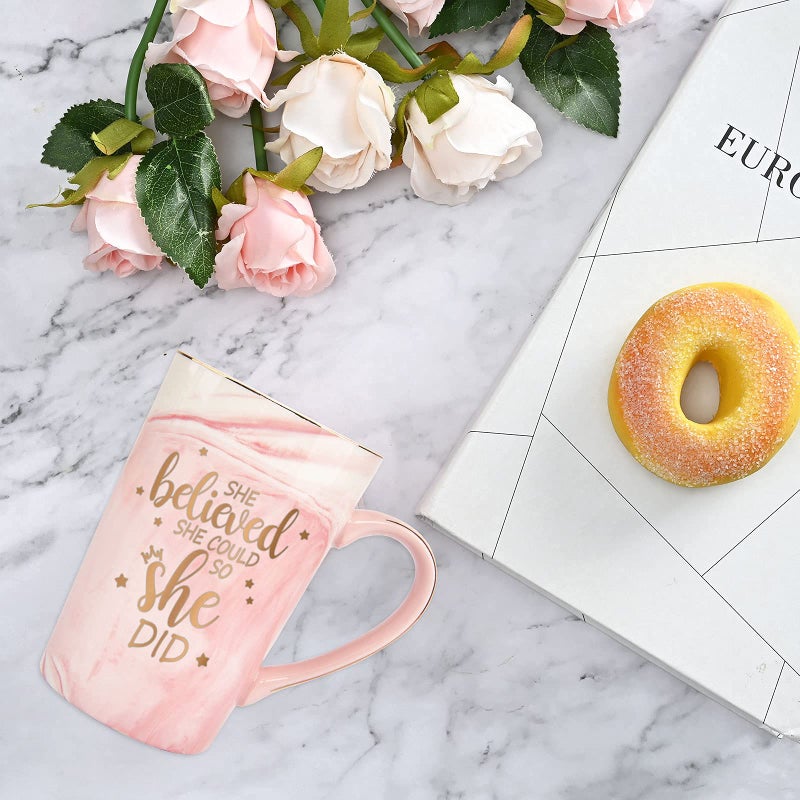 Maustic She Believed She Could So She Did Mug  Graduation Gift For Her  Inspirational Spiritual Motivational Congratulations Gifts For Women  Gift For Mothers Day  Birthday  Christmas 14 Oz Pink Marble Mug - Image 4