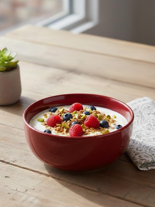BLACKCARROT Ceramic Red Serving Bowl - 1500 ML | Versatile Ceramic Bowl for Snacks, Dal, and More | Perfect for Gift & Daily Use | Stoneware - Image 1