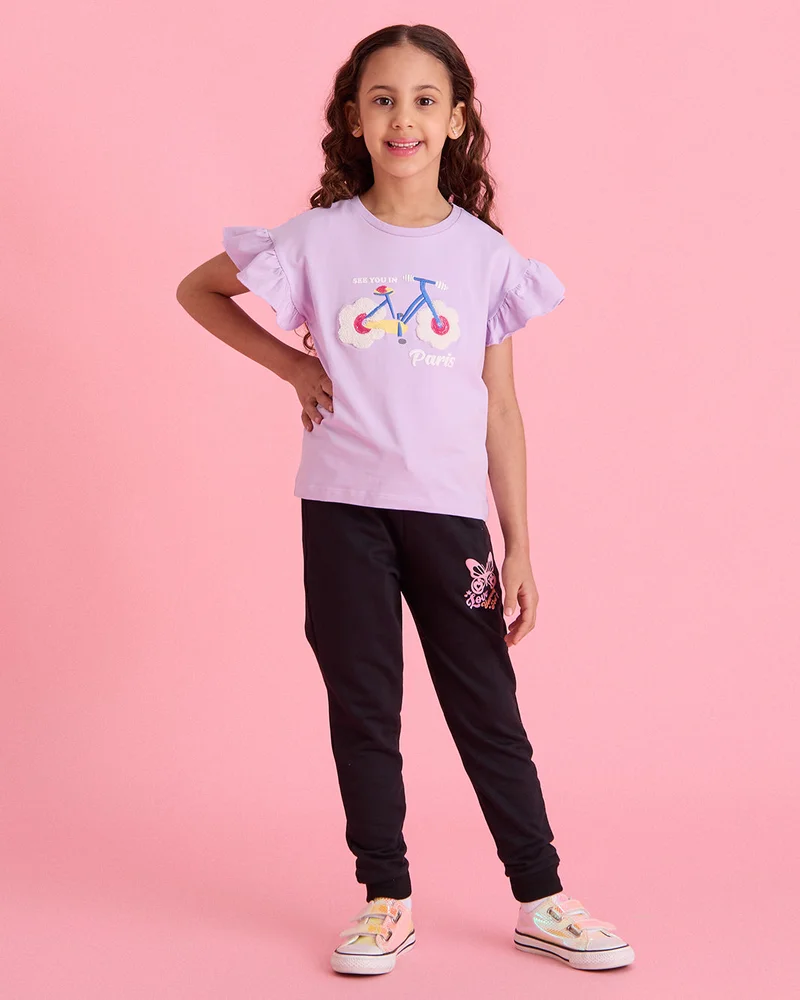 Redtag Girls Lilac Embellished T-Shirt