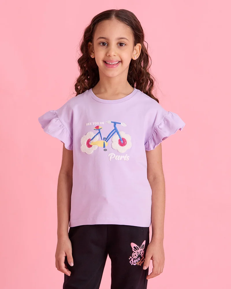 Redtag Girls Lilac Embellished T-Shirt