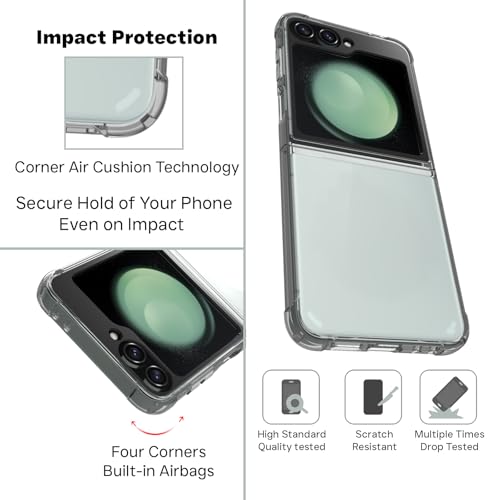 RIGGEAR Shockproof Clear Hybrid Armor Back Cover Case with Airbag Corners Compatible with Samsung Galaxy Z Flip 6 / Z Flip 7 FE (Transparent PC with TPU Bumper) - Image 5
