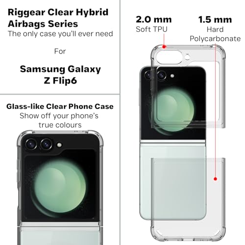 RIGGEAR Shockproof Clear Hybrid Armor Back Cover Case with Airbag Corners Compatible with Samsung Galaxy Z Flip 6 / Z Flip 7 FE (Transparent PC with TPU Bumper) - Image 4