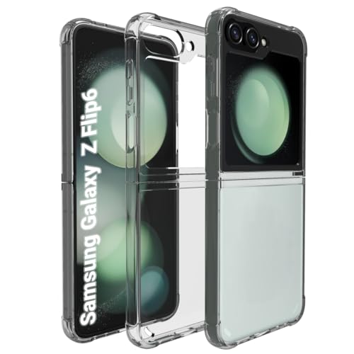 RIGGEAR Shockproof Clear Hybrid Armor Back Cover Case with Airbag Corners Compatible with Samsung Galaxy Z Flip 6 / Z Flip 7 FE (Transparent PC with TPU Bumper) - Image 1