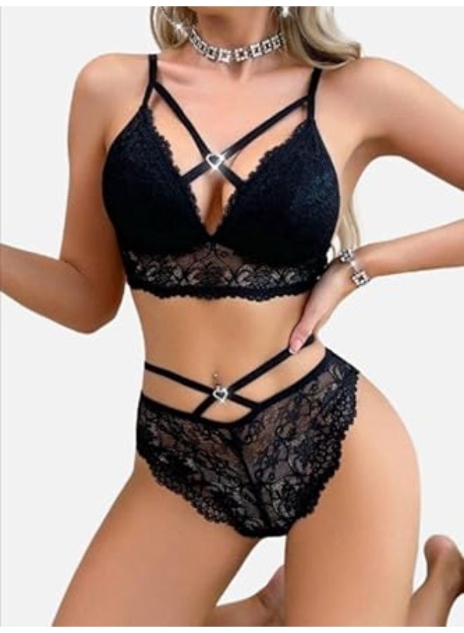 Hanady Black lace nightgown – elegant and distinctive bikini design, size up to 80 kg – HN 9068 - Image 1