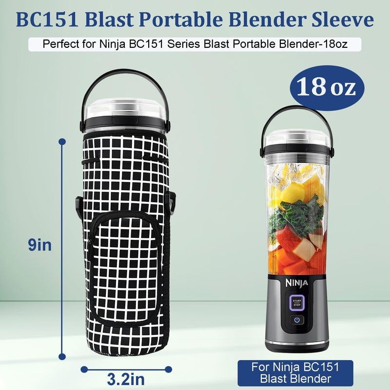 NUENSS-ROR حقيبة غلاف تخزين لخلاط Ninja Blast المحمول بحمالة كتف وجيب متوافقة مع Ninja BC151NV/BC51NV/BC151BK/BC151CR/BC151EM/BC151PR/BC151WH Blast Portable Blender (مربعات سوداء) - Image 2