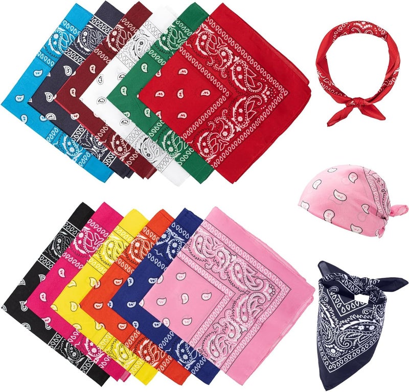 HYRAINBOW 12 Pack Bandanas,Colourful Paisley Bandana for Women Men, Nylon Bandana Headband,Stylish Hair Scarf Neckerchief Snood Skull Cap, Face Covering, Square Cowboy Bandana 22x22in, Multicolor, One Size - Image 1