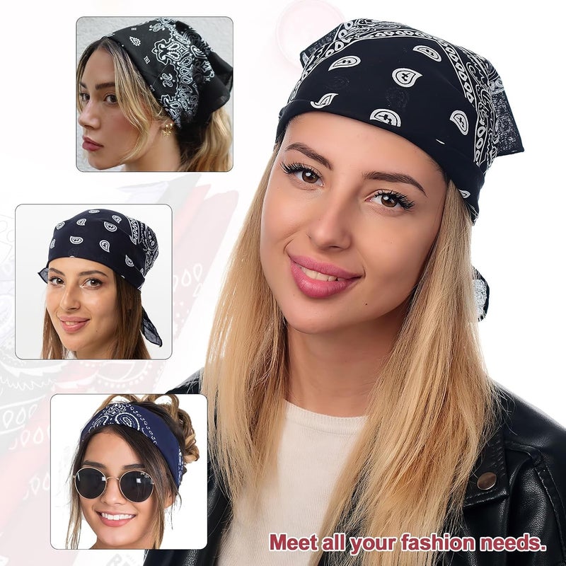 HYRAINBOW 12 Pack Bandanas,Colourful Paisley Bandana for Women Men, Nylon Bandana Headband,Stylish Hair Scarf Neckerchief Snood Skull Cap, Face Covering, Square Cowboy Bandana 22x22in, Multicolor, One Size - Image 5