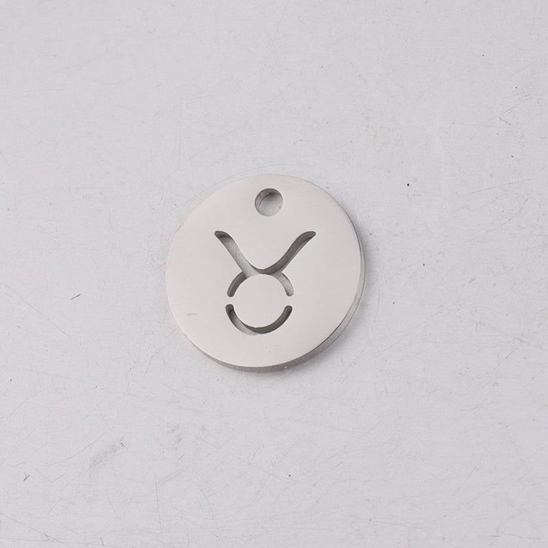 Generic 12mm Titanium Steel Mirror Pendant Zodiac DIY 2-Taurus 