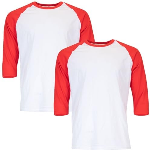 Gildan Adult Heavy Cotton 3/4 Raglan T-Shirt, Style G5700, 2-Pack, White/Red, 2X-Large - Image 1