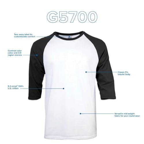 Gildan Adult Heavy Cotton 3/4 Raglan T-Shirt, Style G5700, 2-Pack, White/Red, 2X-Large - Image 5