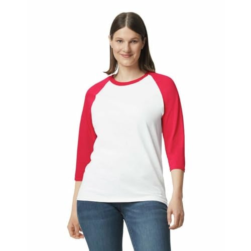 Gildan Adult Heavy Cotton 3/4 Raglan T-Shirt, Style G5700, 2-Pack, White/Red, 2X-Large - Image 2