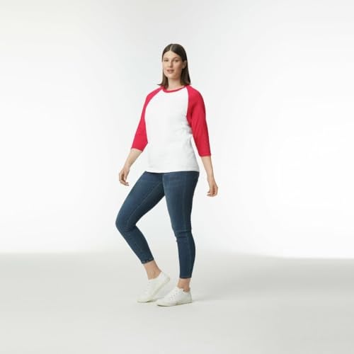 Gildan Adult Heavy Cotton 3/4 Raglan T-Shirt, Style G5700, 2-Pack, White/Red, 2X-Large - Image 3