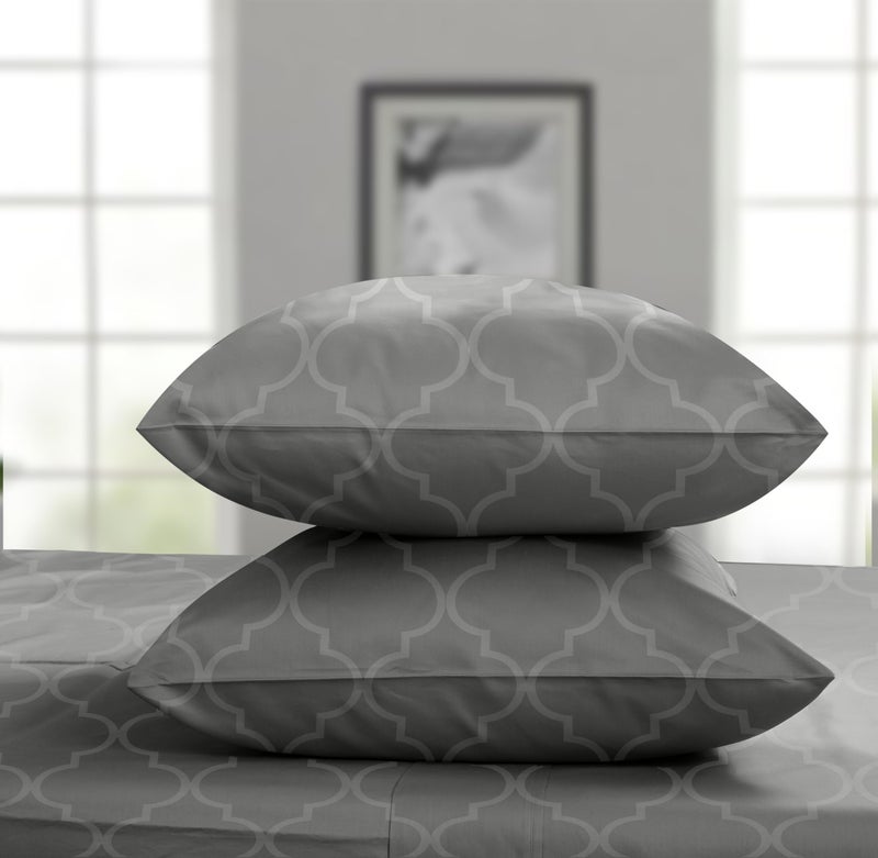 Threadmill Cotton Queen Sheet Set - 100% Cotton Damask Jacquard Sheets With 16" Deep Pocket - Soft Sateen Weave 4-Piece Cooling Bedding for Queen Size Bed - Dark Grey - Image 4