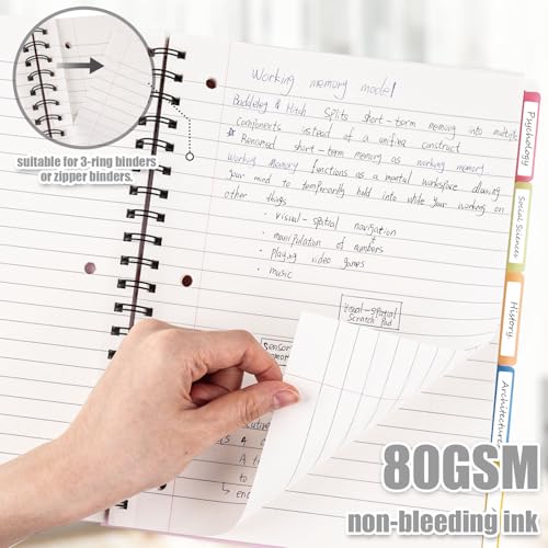 HIBOX Spiral Notebook with Tabs, 8.5x11inch Hardcover College Ruled Journals with Deviders 5 Subject Project Notebook Perforated Edges for School Office, Green - Image 3