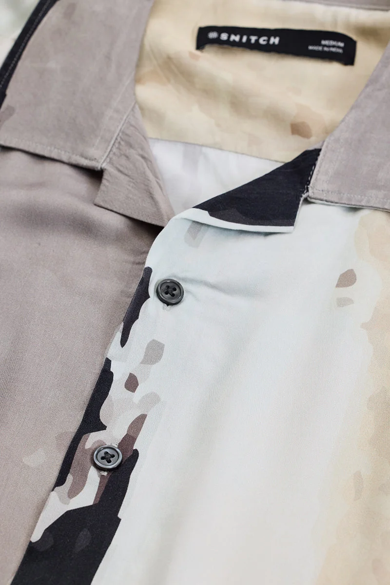 سنيتش Grey Abstract Half Sleeve Boxy Casual Shirt