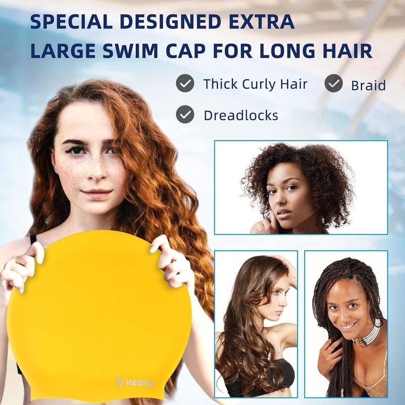 Keary Extra Large Swim Cap for Braids and Dreadlocks Extensions Weaves Long Hair, Waterproof Silicone Cover Ear Bath Pool Shower Swimming Cap for Adult Youth to Keep Hair Dry, Easy to Put On and Off - Image 3