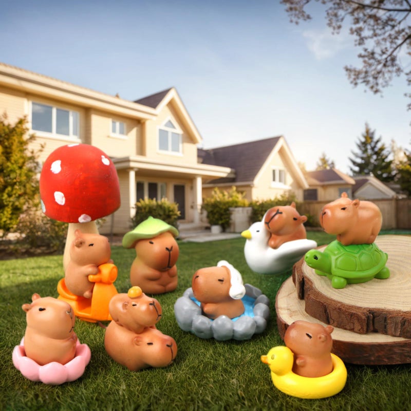 HOMICO Mini Capybara Figurines 13 Pieces Tiny Capybara for Car Dashboard Dollhouse Miniatures Mini Resin Animals for Fairy Garden Home Decor Capybara Birthday Decorations - Image 3