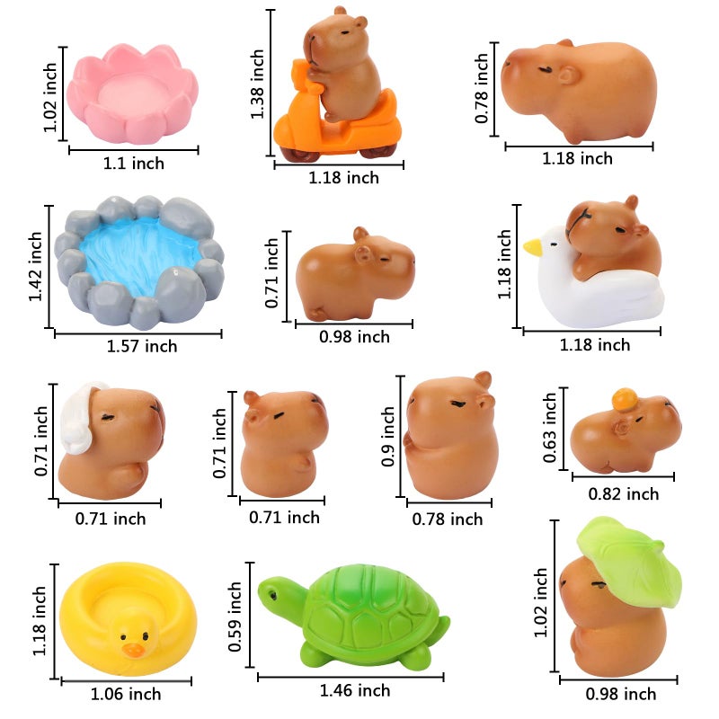 HOMICO Mini Capybara Figurines 13 Pieces Tiny Capybara for Car Dashboard Dollhouse Miniatures Mini Resin Animals for Fairy Garden Home Decor Capybara Birthday Decorations - Image 2