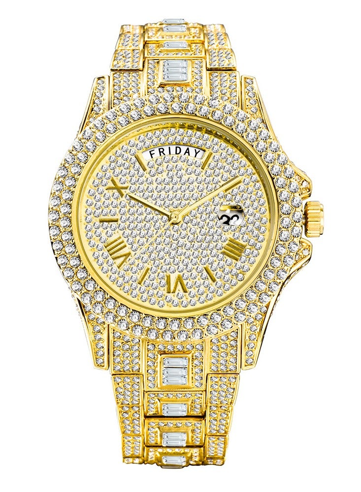 MISS FOX ساعة رجال كواتز مزدوجة التقويم مرصعة بالألماس بالكامل - Image 2