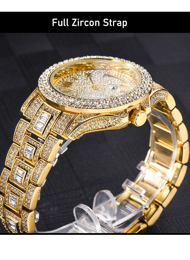 MISS FOX ساعة رجال كواتز مزدوجة التقويم مرصعة بالألماس بالكامل - Image 5