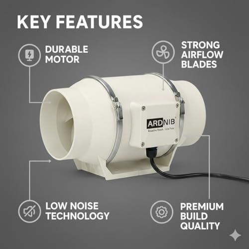 Ardnib Inline Duct Fan 6Inch/150mm | Silent Mix Flow Fan | Duct Exhaust Fan | Inline Exhaust Fan | Circular Inline Fan|Air Circulation System| White | 70W Copper Motor | 2 Speed | Air Flow 540m3/h - Image 5